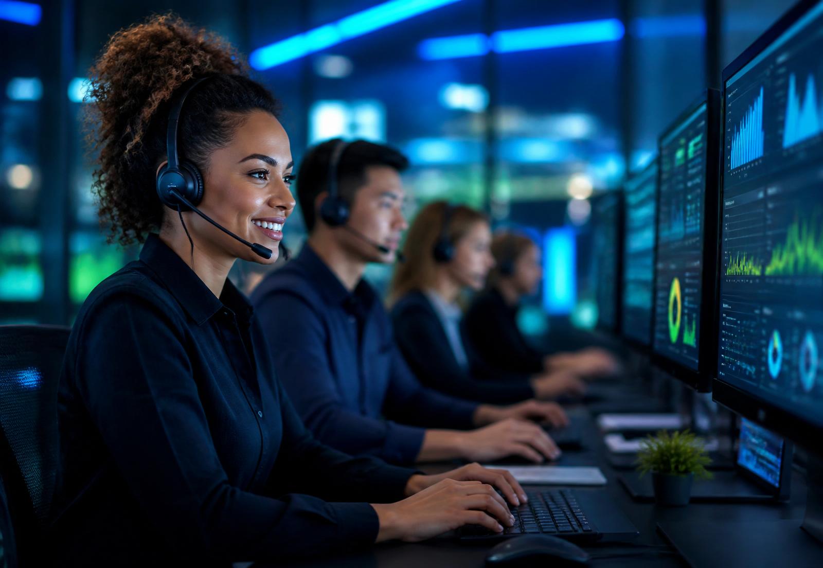 Lenux Solutions global support team collaborating in a modern operations center